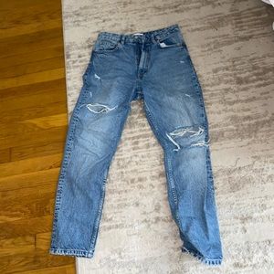 Zara distressed high rise mom jean